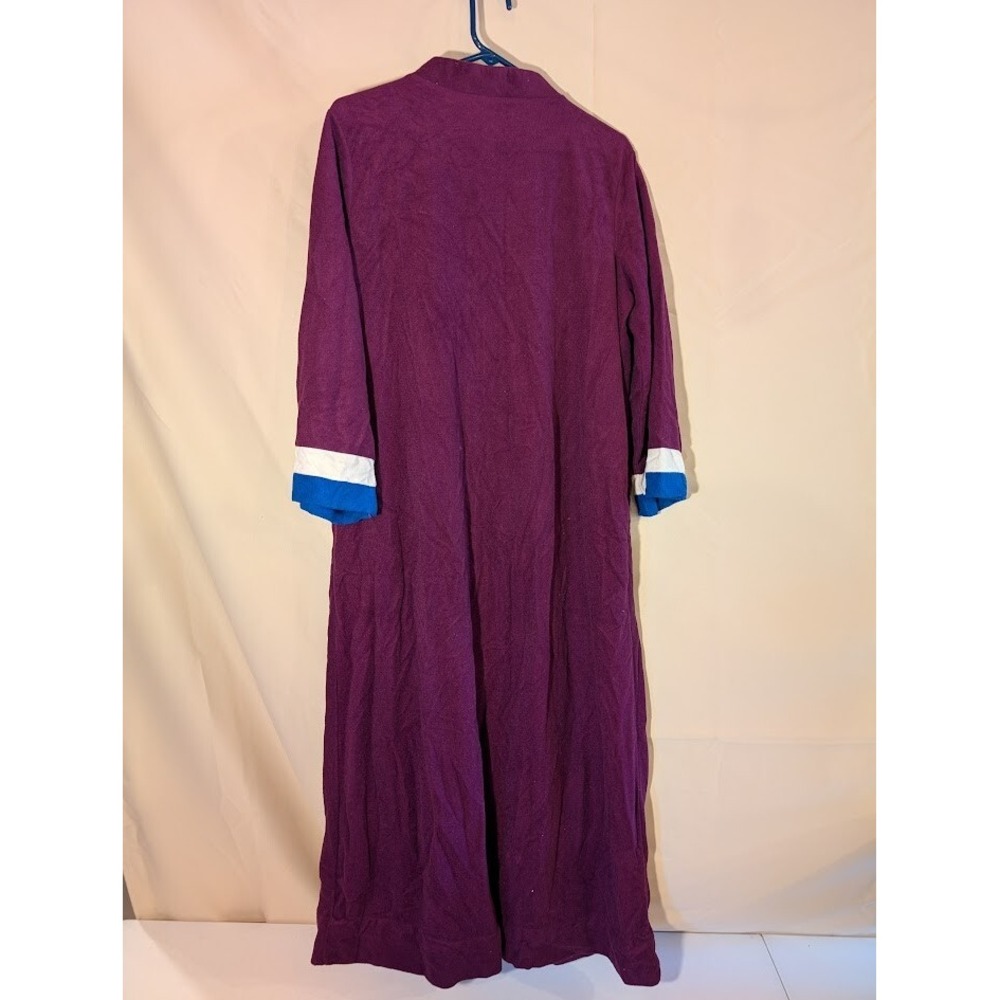 Vintage Purple Zip Robe L 18 Arnel Nylon Blue White Trim Long Sleeve 70s - Picture 2 of 3
